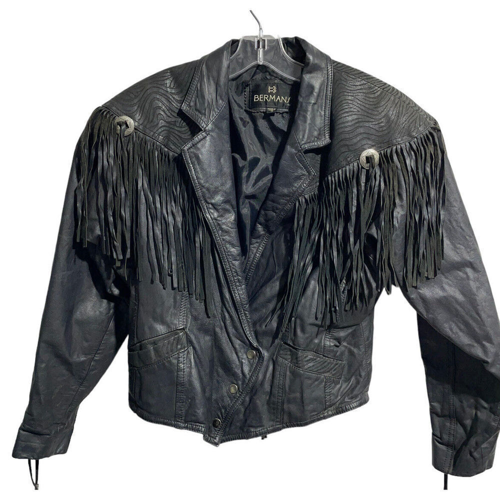 Vintage White Leather Women’s Fringe Bermans Jacket Size Small